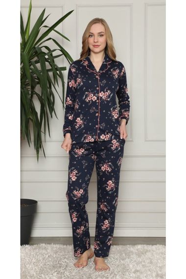 Dreamy Pamuklu Biyeli Çiçek Desenli Gömlek Pijama Takımı - photo 3