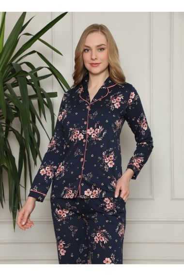 Dreamy Pamuklu Biyeli Çiçek Desenli Gömlek Pijama Takımı - photo 2