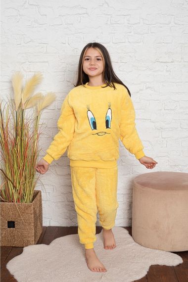 Civciv Desenli Anne Kız Çocuk Kombin Peluş Pijama Takımı (ANNE KIZ AYRI SATILIR.) - صورة 3