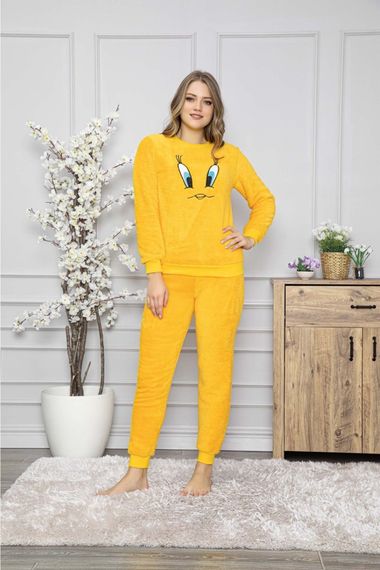Civciv Desenli Anne Kız Çocuk Kombin Peluş Pijama Takımı (ANNE KIZ AYRI SATILIR.) - صورة 2