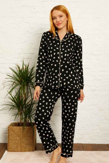 Dreamy Pamuklu Biyeli Papatya Desenli Gömlek Pijama Takımı - photo 4