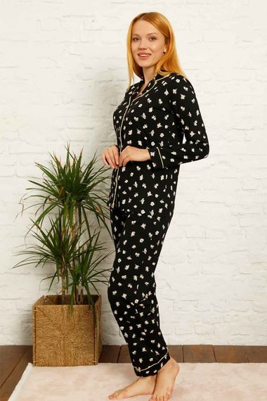 Dreamy Pamuklu Biyeli Papatya Desenli Gömlek Pijama Takımı - photo 2