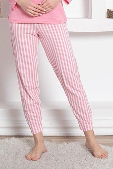Dreamy Pamuklu Uzun Kollu Desenli Paça Manşetli Pijama Takımı - صورة 3