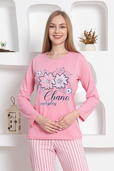 Dreamy Pamuklu Uzun Kollu Desenli Paça Manşetli Pijama Takımı - صورة 2