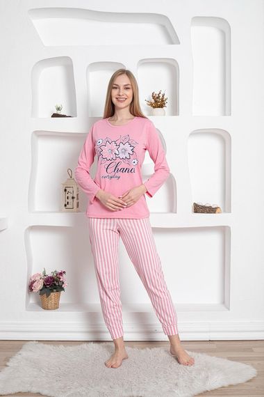 Dreamy Pamuklu Uzun Kollu Desenli Paça Manşetli Pijama Takımı - صورة 1