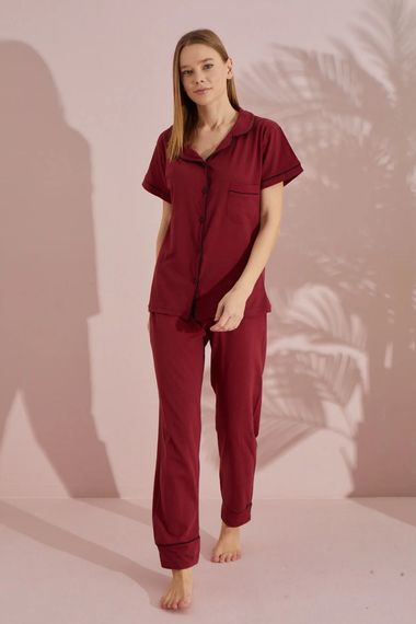 Dreamy Pamuklu Biyeli Kısa Kollu Cep Detaylı Gömlek Pijama Takımı - photo 1