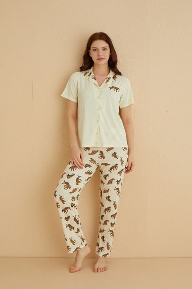 Dreamy İpeksi Kaşkorse Leopar Desenli Kısa Kollu Gömlek Pijama Takımı - photo 2