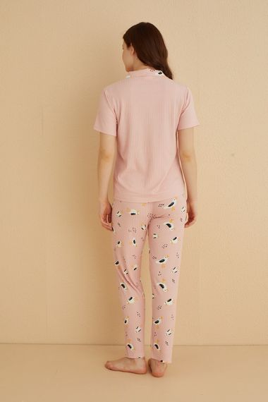 Dreamy İpeksi Kaşkorse Martı Desenli Kısa Kollu Gömlek Pijama Takımı - صورة 3
