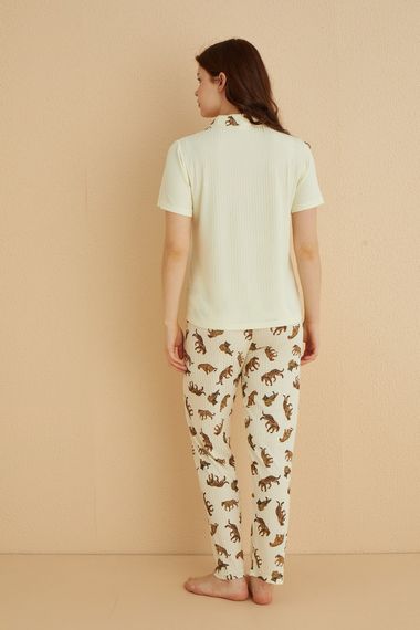 Dreamy İpeksi Kaşkorse Leopar Desenli Kısa Kollu Gömlek Pijama Takımı - photo 3