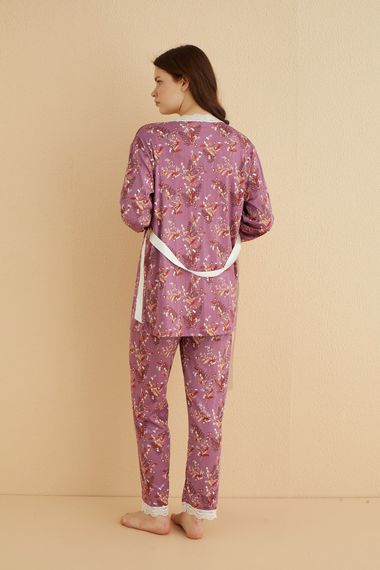 Dreamy 3 Parça Sabahlıklı Dantelli Desenli İp Askılı Pegasus Pijama Seti - صورة 3