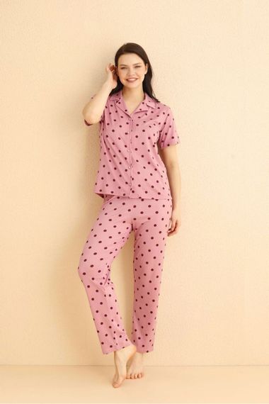 Dreamy Milan Bambu Kumaş Puantiyeli Kısa Kollu Gömlek Pijama Takımı - photo 2
