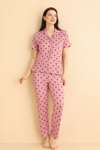 Dreamy Milan Bambu Kumaş Puantiyeli Kısa Kollu Gömlek Pijama Takımı - photo 3