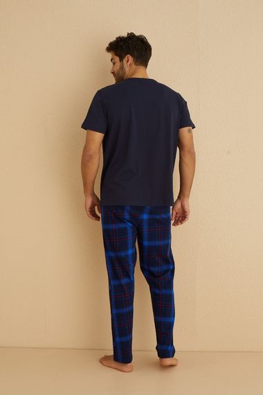 Dreamy Pamuklu Ekose Kareli Cepli Kısa Kollu Erkek Pijama Takımı - صورة 3