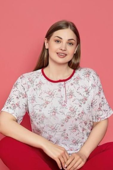 X-Dreamy Büyük Beden Pamuklu Desenli Düğmeli Yaka Pijama Takımı - photo 3