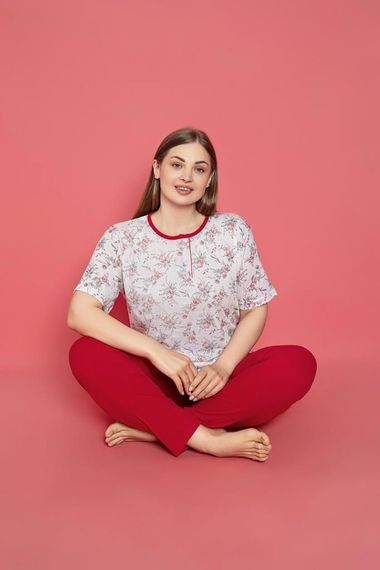 X-Dreamy Büyük Beden Pamuklu Desenli Düğmeli Yaka Pijama Takımı - photo 2