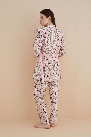 Dreamy 3 Parça Sabahlıklı Askılı Çiçekli Marla Bambu Pijama Takımı - фото 4