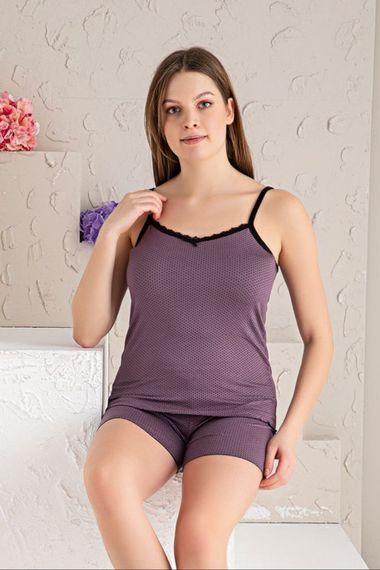 Dreamy Pamuklu Puantiyeli Dantel Detaylı İp Askılı Şortlu Takım - صورة 1