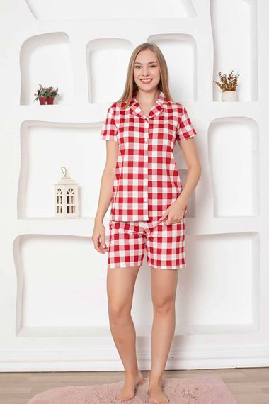 Exclusive Pamuklu Kareli Kısa Kollu Şortlu Gömlek Pijama Takımı - صورة 3