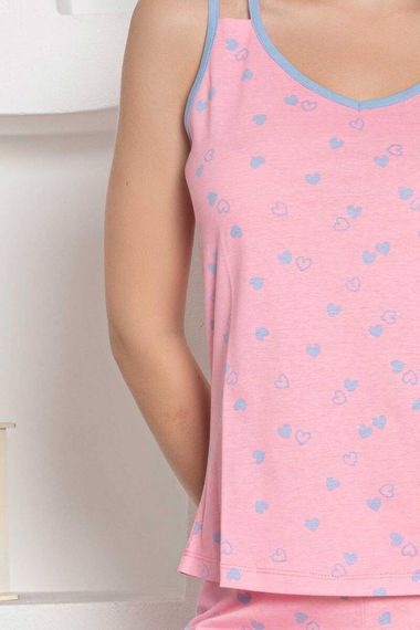 Exclusive Pamuklu Askılı Kalp Desenli Şortlu Penye Pijama Takımı - صورة 2