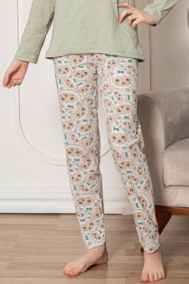 Faryakids Pamuklu Uzun Kollu Desenli Kız Çocuk Pijama Takımı - صورة 2