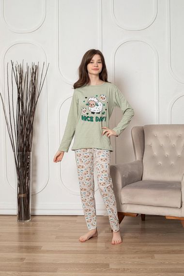Faryakids Pamuklu Uzun Kollu Desenli Kız Çocuk Pijama Takımı - صورة 3