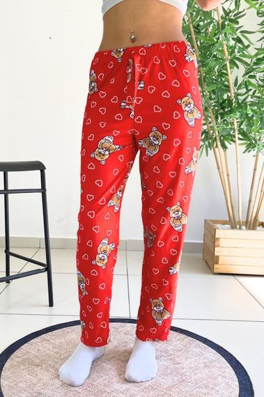 Dreamy Soft Kadife Dokulu Ayıcık Desenli Süet Pijama Altı Pantolon - صورة 1