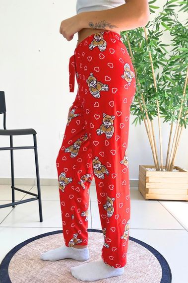 Dreamy Soft Kadife Dokulu Ayıcık Desenli Süet Pijama Altı Pantolon - صورة 3