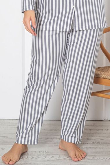 X-Dreamy Büyük Beden Pamuklu Süet Bambu Düğmeli Pijama Takımı - صورة 3