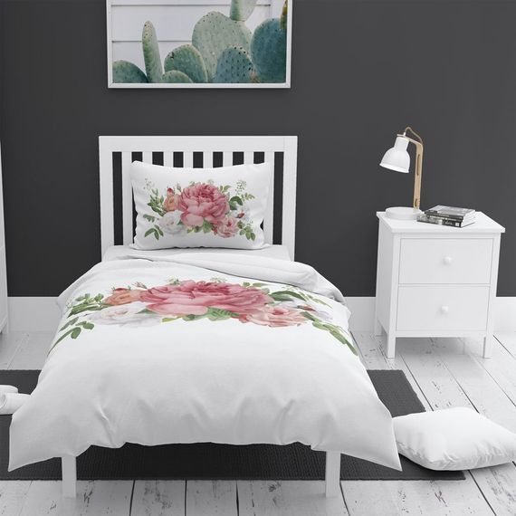 Monohome New Floral 3D Pamuk Saten Tek Kişilik Nevresim Takımı - fotoğraf 1