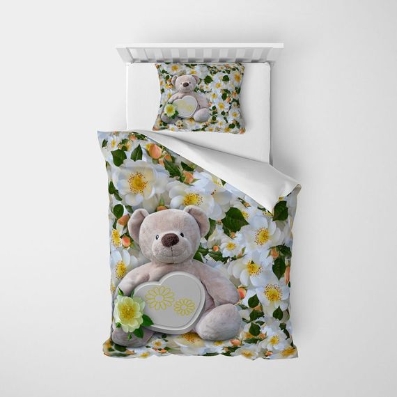 MonoHome Flower Bear 3D Pamuk Saten Tek Kişilik Nevresim Takımı - fotoğraf 3