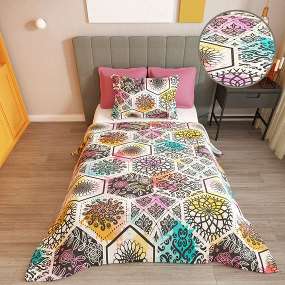 MonoHome Tek Kişilik Pike Takımı Jakar Dokuma Pamuklu 3D Patchwork Tiles - fotoğraf 2