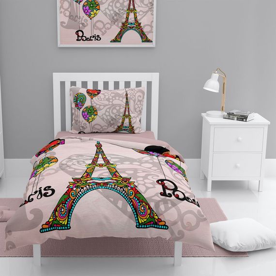 MonoHome Soft Paris 3D طقم غطاء لحاف مفرد من الساتان القطني - صورة 1