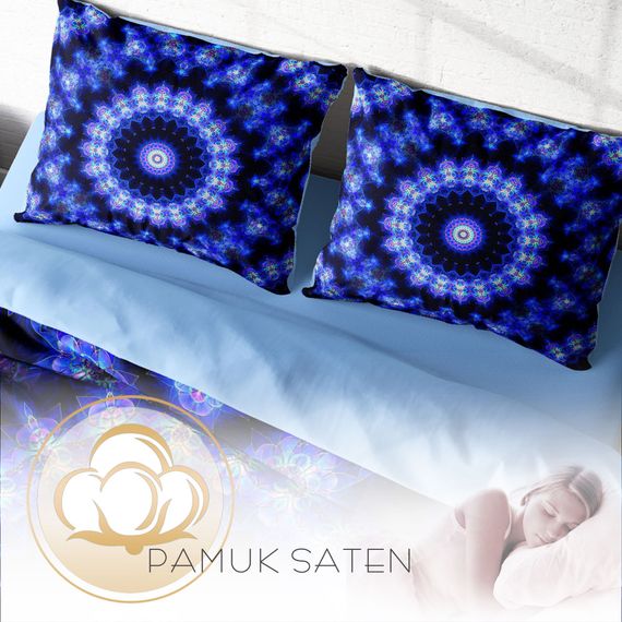 MonoHome Blue Damask 3D طقم غطاء لحاف مزدوج من الساتان القطني - صورة 4