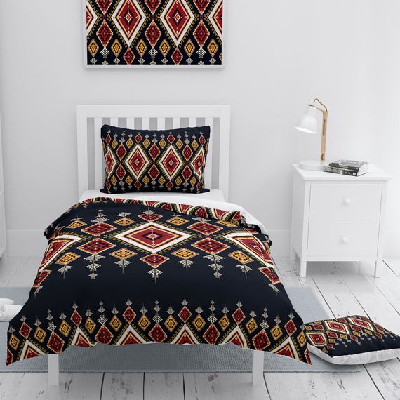 MonoHome Ethnic Geometric 3D Cotton Single Satin Cover Set - صورة 1