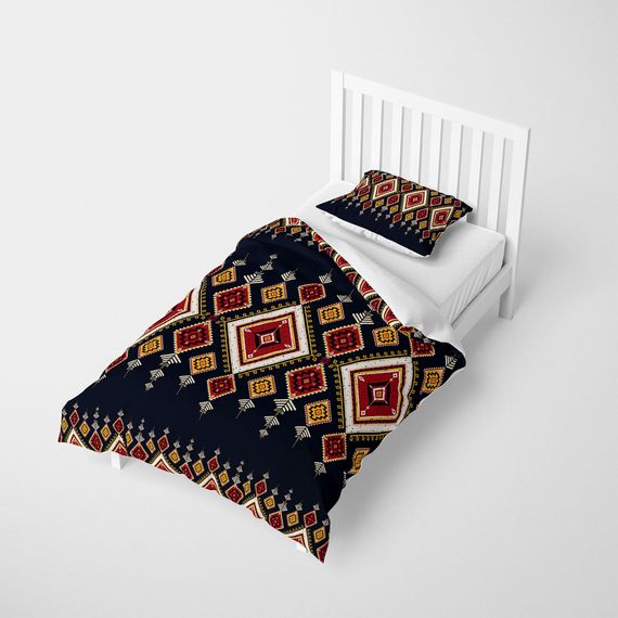 MonoHome Ethnic Geometric 3D Cotton Single Satin Cover Set - صورة 2