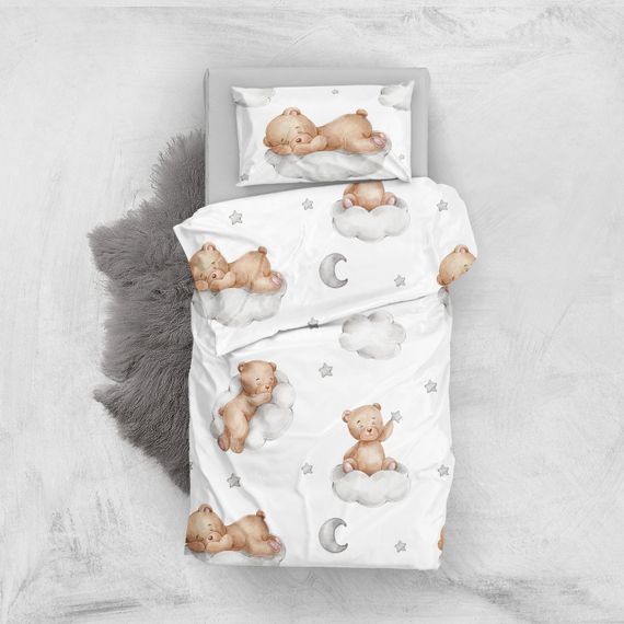 MonoHome Sleeping Teddy Bear 3D Cotton Satin Baby Duvet Cover Set - صورة 1