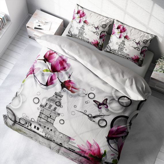 Комплект постільної білизни MonoHome İstanbul 3D з бавовняного сатину для двоспального ліжка 200x220 см з яскравим цифровим друком - фото 1