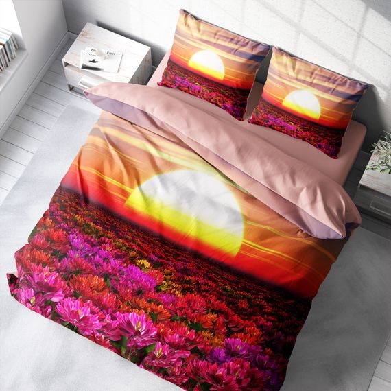 طقم غطاء لحاف مزدوج من الساتان القطني ثلاثي الأبعاد من MonoHome Sunset - صورة 1