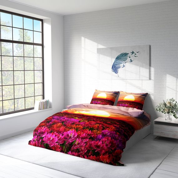 طقم غطاء لحاف مزدوج من الساتان القطني ثلاثي الأبعاد من MonoHome Sunset - صورة 2