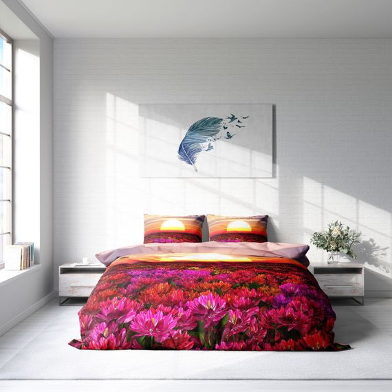 طقم غطاء لحاف مزدوج من الساتان القطني ثلاثي الأبعاد من MonoHome Sunset - صورة 3