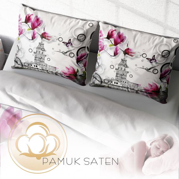 Комплект постільної білизни MonoHome İstanbul 3D з бавовняного сатину для двоспального ліжка 200x220 см з яскравим цифровим друком - фото 4