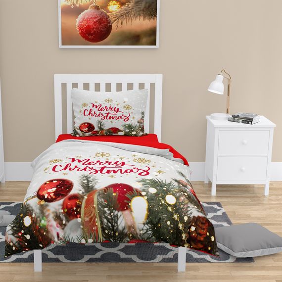 MonoHome NY Christmas 3D Cotton Satin Single Duvet Cover Set - photo 1