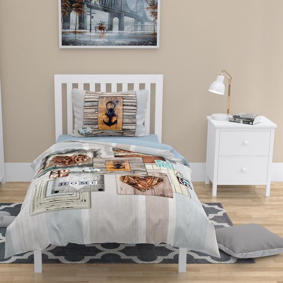 MonoHome La Mer 3D Хлопковый сатиновый комплект постельного белья для одной персоны 160x220 см с ярким цифровым рисунком и наволочкой 50x70 см - фото 1