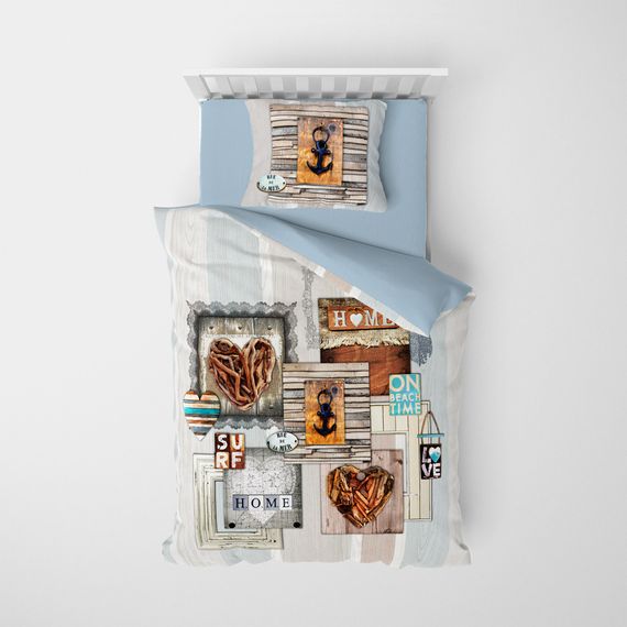 MonoHome La Mer 3D Хлопковый сатиновый комплект постельного белья для одной персоны 160x220 см с ярким цифровым рисунком и наволочкой 50x70 см - фото 3