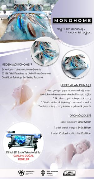 MonoHome Peafowl 3D طقم غطاء لحاف مزدوج من الساتان القطني - صورة 5