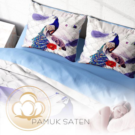 MonoHome Peafowl 3D طقم غطاء لحاف مزدوج من الساتان القطني - صورة 4