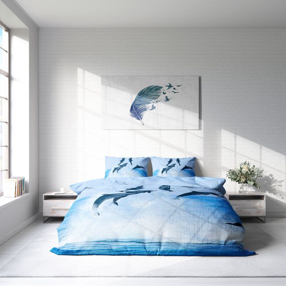 MonoHome Dolphin2 طقم غطاء لحاف مزدوج من الساتان القطني ثلاثي الأبعاد - صورة 3