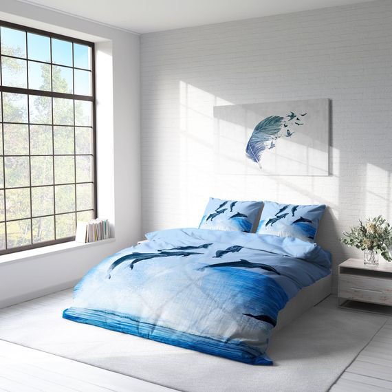 MonoHome Dolphin2 طقم غطاء لحاف مزدوج من الساتان القطني ثلاثي الأبعاد - صورة 2