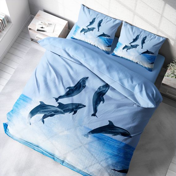 MonoHome Dolphin2 طقم غطاء لحاف مزدوج من الساتان القطني ثلاثي الأبعاد - صورة 1