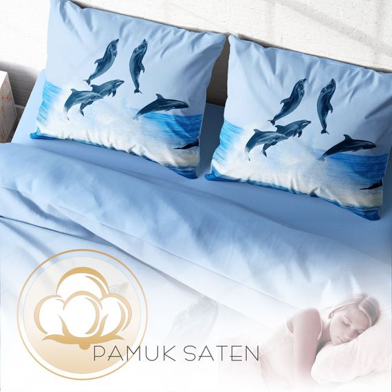 MonoHome Dolphin2 طقم غطاء لحاف مزدوج من الساتان القطني ثلاثي الأبعاد - صورة 4